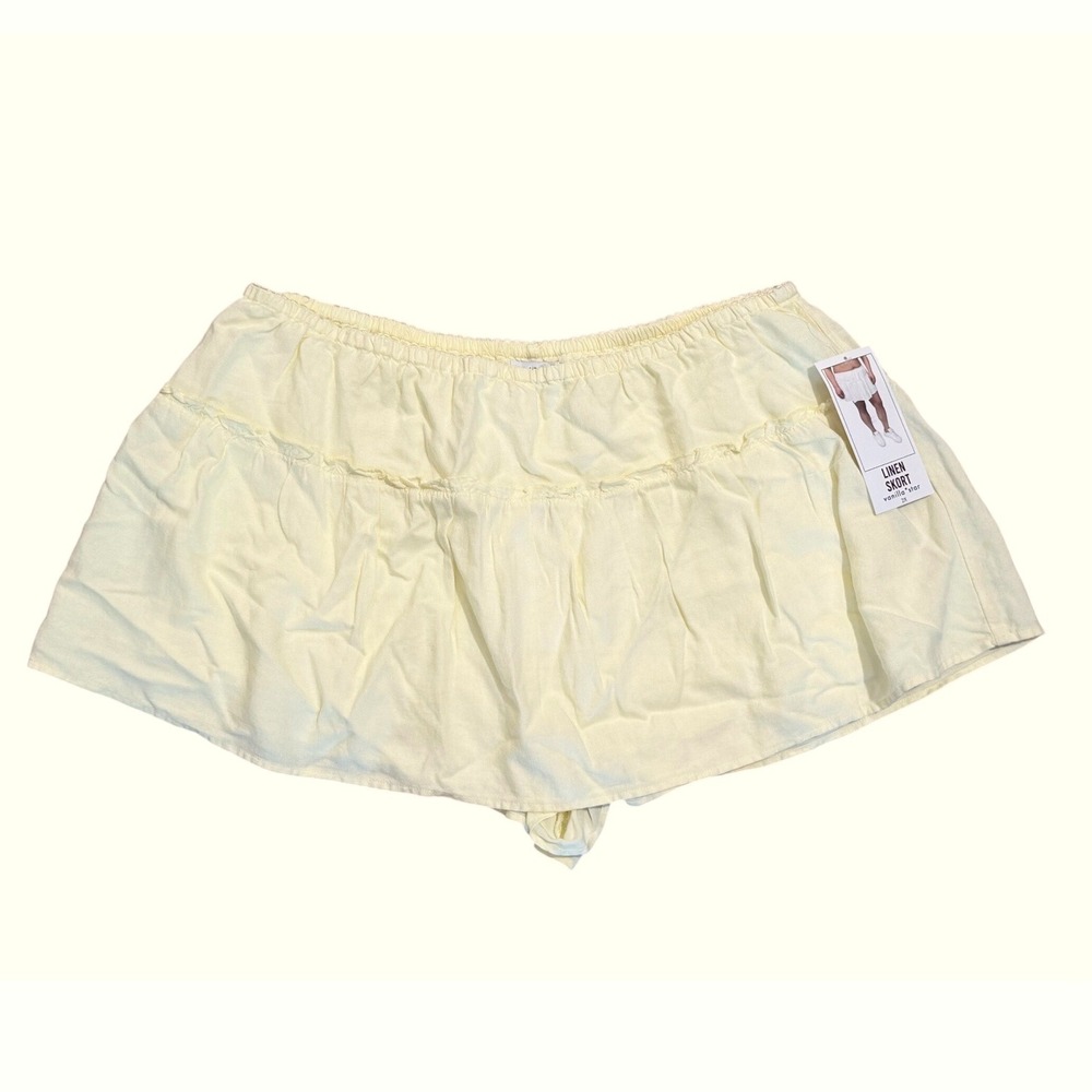 Vanilla Star Womens 2X Pale Yellow Linen Blend Tiered Ruffle Skort Skirt NWT